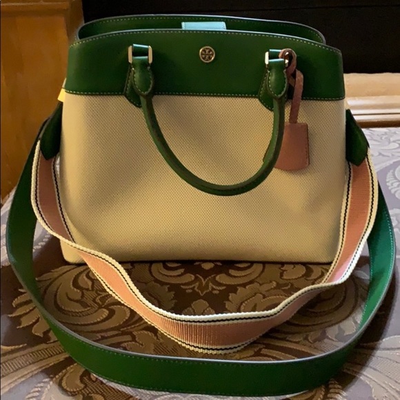 Authentic Tory Burch Canvas and Leather Bag - Picture 1 of 6
